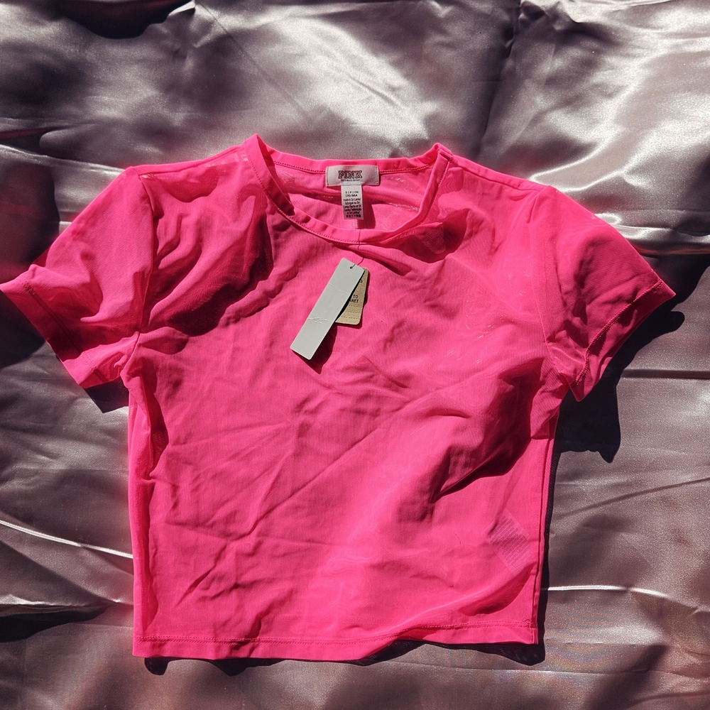 PINK Victoria's Secret Sheer Neon Pink Short Sleeve Tee